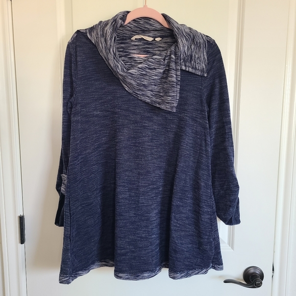 Soft Surroundings Blue Split Cowl Neck Long Sleeve Tunic Sweater Medium - Picture 1 of 11